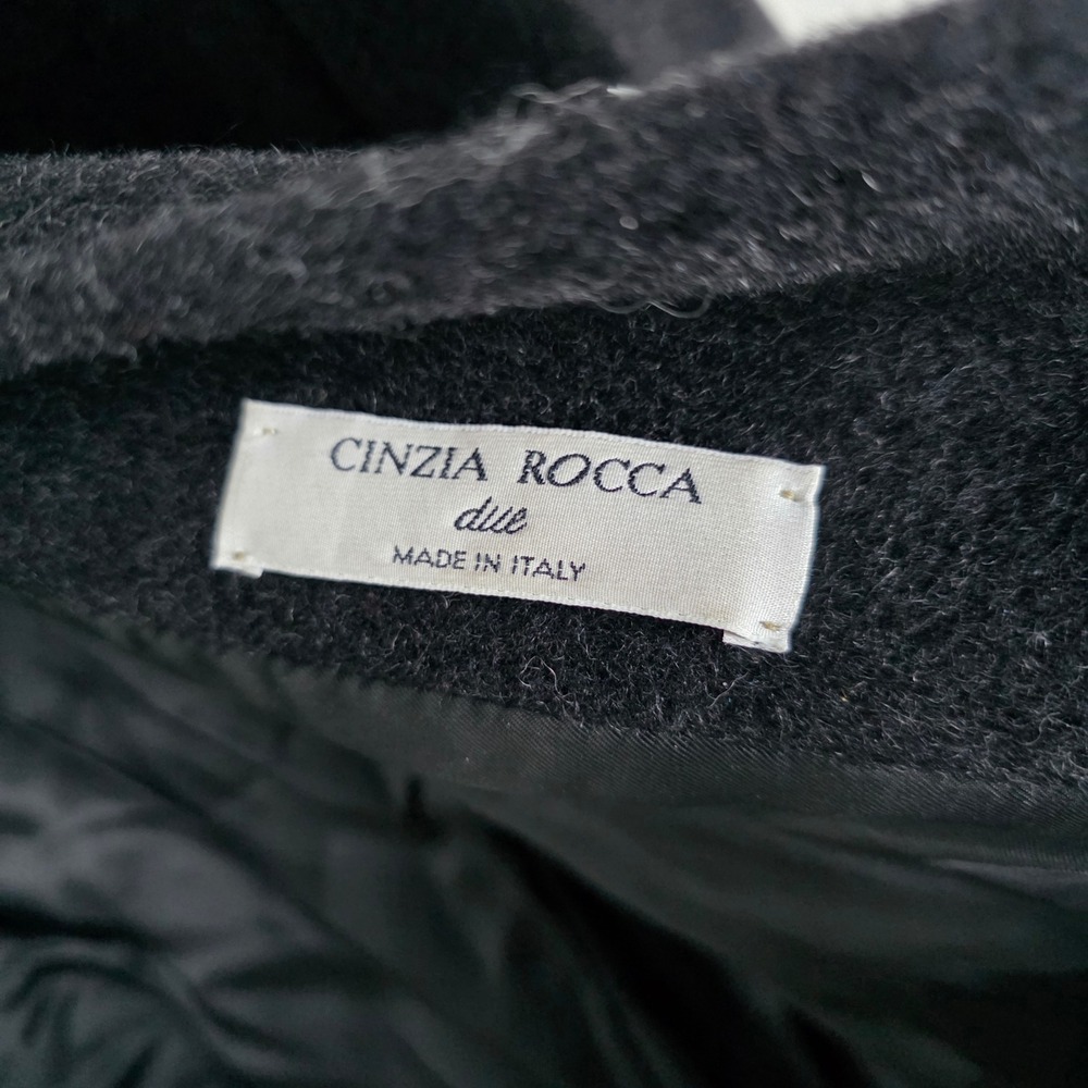 Cinzia Rocca due Italy Virgin Wool Coat Black Made Fuzzy Velvet - Picture 5 of 11